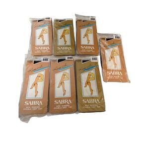 VINTAGE NWT (7) Sabra Black Knee Hi 100% Nylon Stockings 8.5 -11 Made In USA